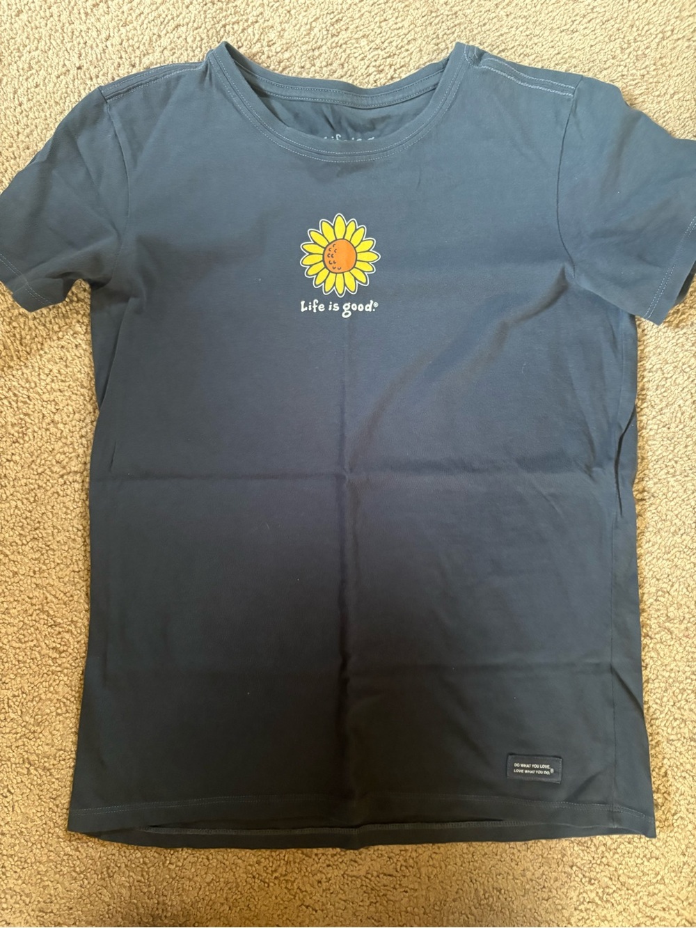 Life Is Good Navy Tee with Yellow Sunflower Graphic